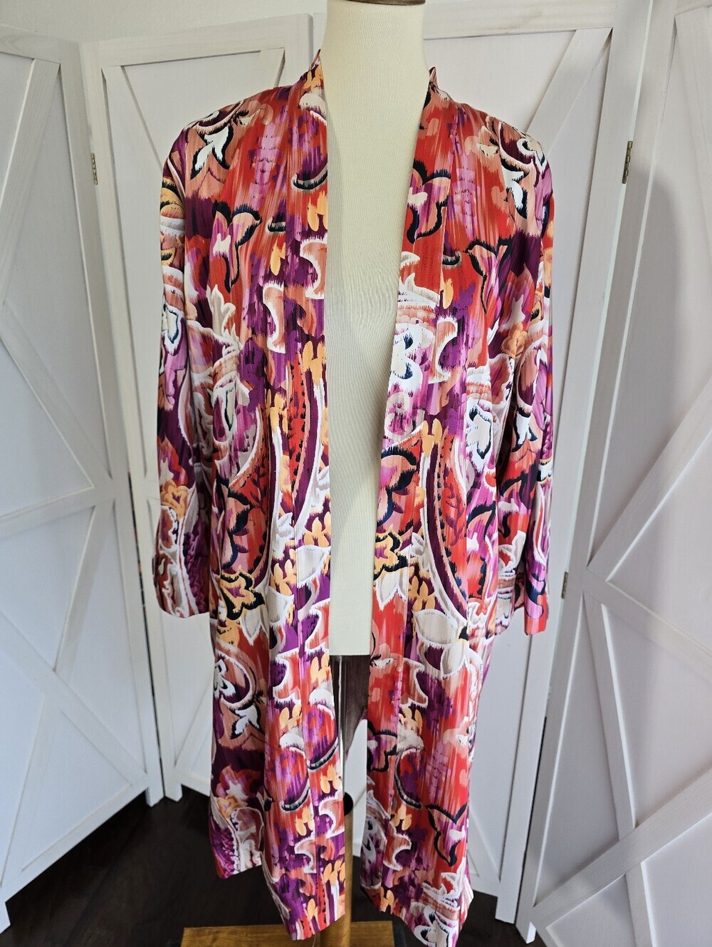 Chico's Multicolor Boho Paisley Duster, Cardigan, Kimono 3/4 Sleeve - Picture 3 of 12